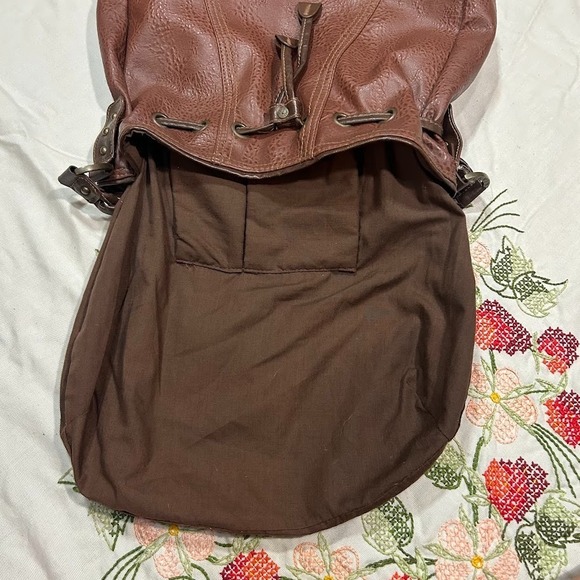 Vintage Levi's Western Mocha Brown Faux Leather Drawstring Handbag Bucket Purse - Picture 10 of 12